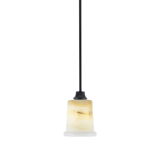 Toltec Stem 5in 1-Light Pendant | Modern Matte Black Steel and Natural Stone Glass | Kitchen Island & Dining Room | 5 x 8 in | Model 33-MB-4128
