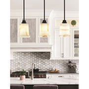 Toltec Stem 5in 1-Light Pendant | Modern Matte Black Steel and Natural Stone Glass | Kitchen Island & Dining Room | 5 x 8 in | Model 33-MB-4128