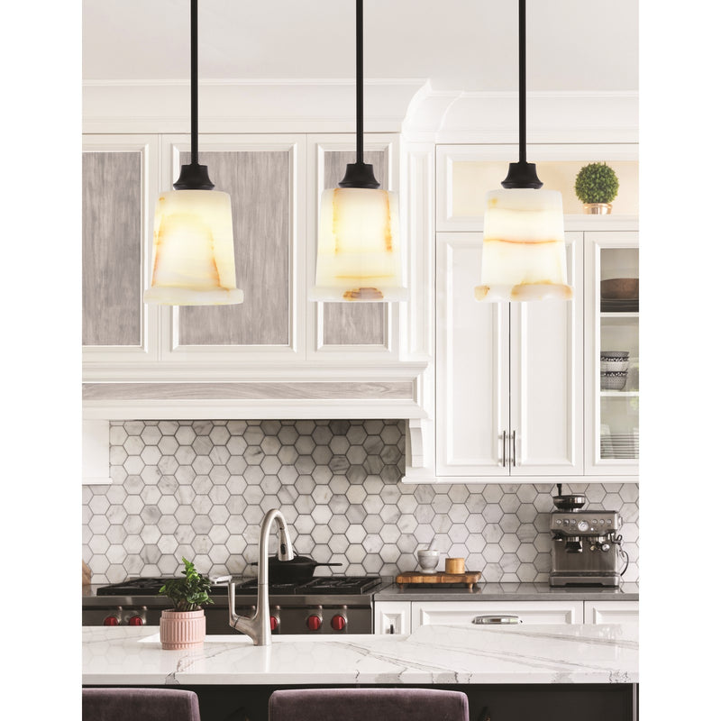 Toltec Stem 5in 1-Light Pendant | Modern Matte Black Steel and Natural Stone Glass | Kitchen Island & Dining Room | 5 x 8 in | Model 33-MB-4128