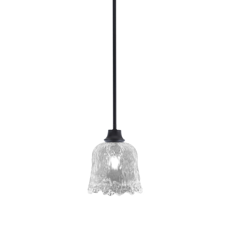 Toltec Stem 7in 1-Light Pendant | Modern Matte Black Steel and Clear Lava Glass | Kitchen Island & Dining Room | 7 x 8.75 in | Model 33-MB-4230