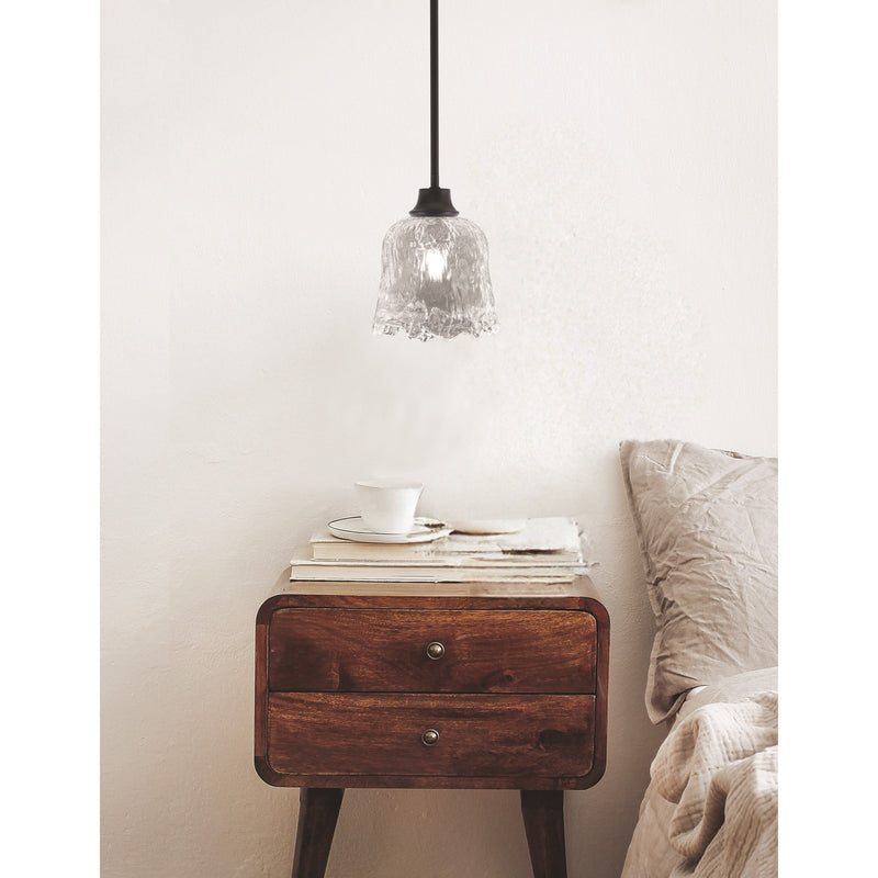 Toltec Stem 7in 1-Light Pendant | Modern Matte Black Steel and Clear Lava Glass | Kitchen Island & Dining Room | 7 x 8.75 in | Model 33-MB-4230