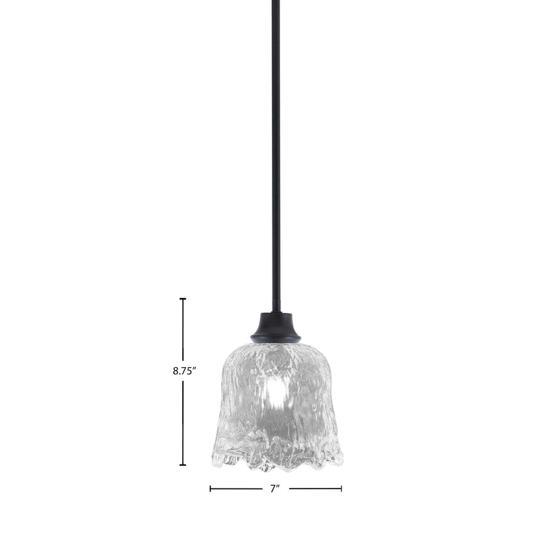 Toltec Stem 7in 1-Light Pendant | Modern Matte Black Steel and Clear Lava Glass | Kitchen Island & Dining Room | 7 x 8.75 in | Model 33-MB-4230