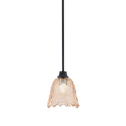Toltec Stem 7in 1-Light Pendant | Modern Matte Black Steel and Amber Lava Glass | Kitchen Island & Dining Room | 7 x 8.75 in | Model 33-MB-4233