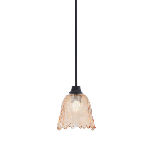 Toltec Stem 7in 1-Light Pendant | Modern Matte Black Steel and Amber Lava Glass | Kitchen Island & Dining Room | 7 x 8.75 in | Model 33-MB-4233