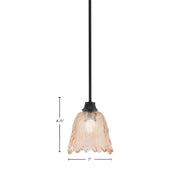 Toltec Stem 7in 1-Light Pendant | Modern Matte Black Steel and Amber Lava Glass | Kitchen Island & Dining Room | 7 x 8.75 in | Model 33-MB-4233