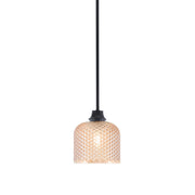 Toltec Stem 6in 1-Light Pendant | Industrial Matte Black Steel and Amber Textured Glass | Kitchen Island & Dining Room | 6 x 7 in | Model 33-MB-4613