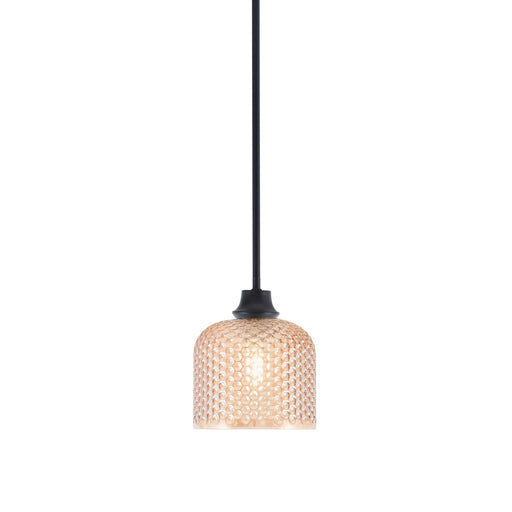 Toltec Stem 6in 1-Light Pendant | Industrial Matte Black Steel and Amber Textured Glass | Kitchen Island & Dining Room | 6 x 7 in | Model 33-MB-4613