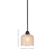 Toltec Stem 6in 1-Light Pendant | Industrial Matte Black Steel and Amber Textured Glass | Kitchen Island & Dining Room | 6 x 7 in | Model 33-MB-4613