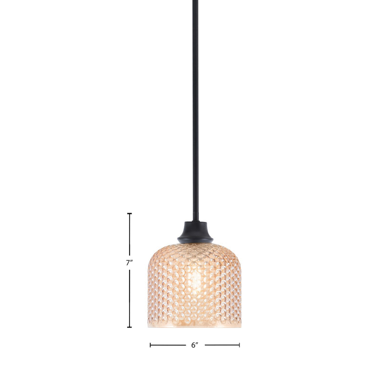 Toltec Stem 6in 1-Light Pendant | Industrial Matte Black Steel and Amber Textured Glass | Kitchen Island & Dining Room | 6 x 7 in | Model 33-MB-4613