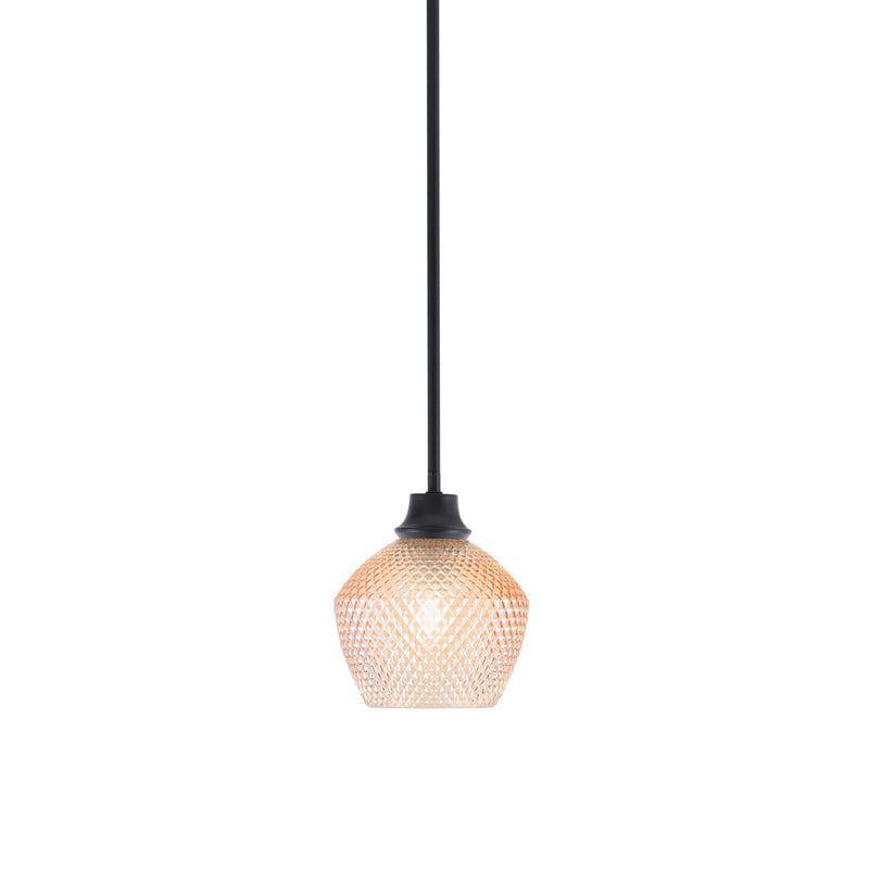 Toltec Stem 6in 1-Light Pendant | Industrial Matte Black Steel and Amber Textured Glass | Kitchen Island & Dining Room | 6 x 7.25 in | Model 33-MB-4623