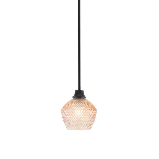 Toltec Stem 6in 1-Light Pendant | Industrial Matte Black Steel and Amber Textured Glass | Kitchen Island & Dining Room | 6 x 7.25 in | Model 33-MB-4623