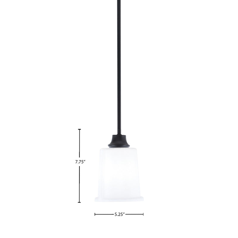 Toltec Stem 5.25in 1-Light Pendant | Modern Matte Black Steel and White Opal Glass | Kitchen Island & Dining Room | 5.25 x 7.75 in | Model 33-MB-5031