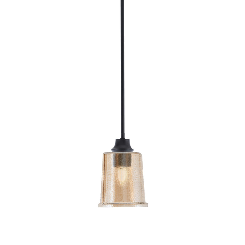 Toltec Stem 5.25in 1-Light Pendant | Industrial Matte Black Steel and Amber Bubble Glass | Kitchen Island & Dining Room | 5.25 x 7.75 in | Model 33-MB-5033