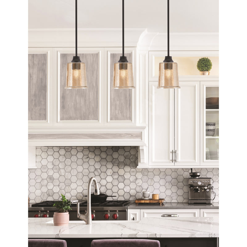 Toltec Stem 5.25in 1-Light Pendant | Industrial Matte Black Steel and Amber Bubble Glass | Kitchen Island & Dining Room | 5.25 x 7.75 in | Model 33-MB-5033