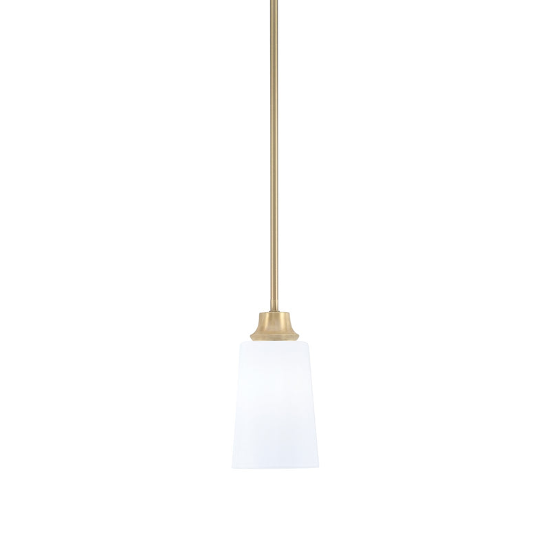 Toltec Stem 4.5in 1-Light Pendant | Modern New Age Brass Steel and White Opal Glass | Kitchen Island & Dining Room | 4.5 x 9 in | Model 33-NAB-261