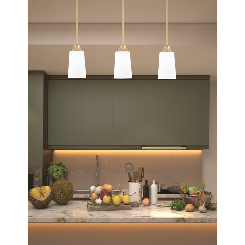 Toltec Stem 4.5in 1-Light Pendant | Modern New Age Brass Steel and White Opal Glass | Kitchen Island & Dining Room | 4.5 x 9 in | Model 33-NAB-261