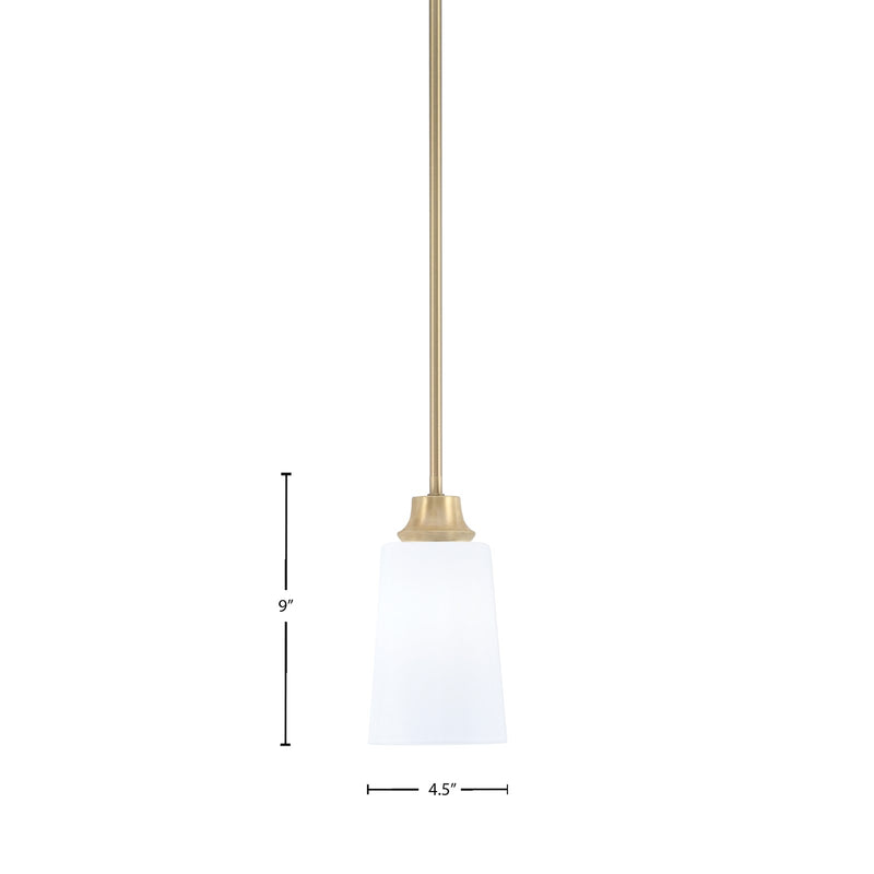 Toltec Stem 4.5in 1-Light Pendant | Modern New Age Brass Steel and White Opal Glass | Kitchen Island & Dining Room | 4.5 x 9 in | Model 33-NAB-261