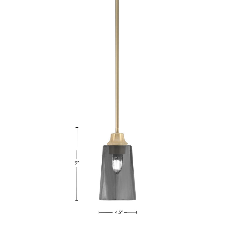 Toltec Stem 4.5in 1-Light Pendant | Modern New Age Brass Steel and Smoke Bubble Glass | Kitchen Island & Dining Room | 4.5 x 9 in | Model 33-NAB-262