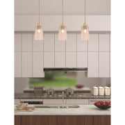 Toltec Stem 1-Light Pendant | New Age Brass and Amber Gradient Glass | Kitchen Island & Dining Room | 4.5 x 4.5 x 9 in | Model 33-NAB-263