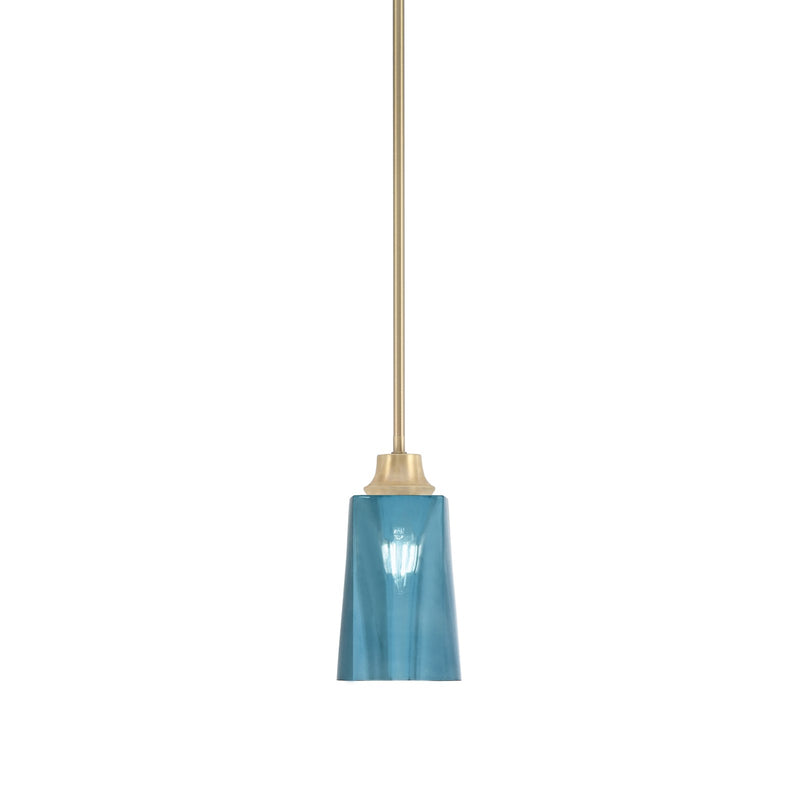 Toltec Stem 1-Light Pendant | New Age Brass and Blue Gradient Glass | Kitchen Island & Dining Room | 4.5 x 4.5 x 9 in | Model 33-NAB-265