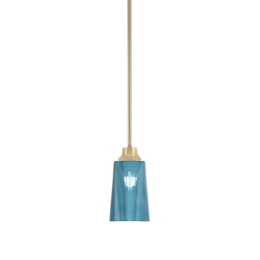 Toltec Stem 1-Light Pendant | New Age Brass and Blue Gradient Glass | Kitchen Island & Dining Room | 4.5 x 4.5 x 9 in | Model 33-NAB-265