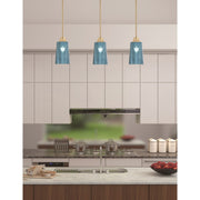 Toltec Stem 1-Light Pendant | New Age Brass and Blue Gradient Glass | Kitchen Island & Dining Room | 4.5 x 4.5 x 9 in | Model 33-NAB-265