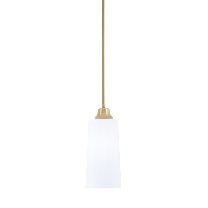 Toltec Stem 1-Light Pendant | New Age Brass and White Opal Glass | Kitchen Island & Dining Room | 5.5 x 5.5 x 11.75 in | Model 33-NAB-291
