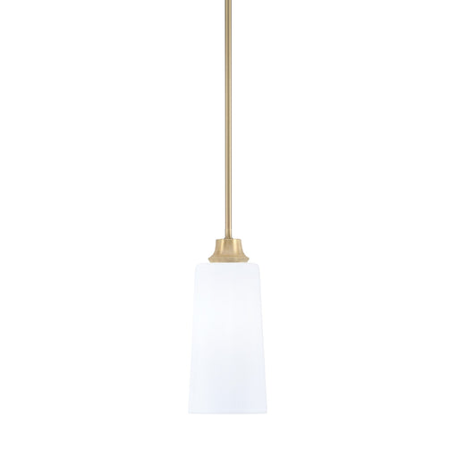 Toltec Stem 1-Light Pendant | New Age Brass and White Opal Glass | Kitchen Island & Dining Room | 5.5 x 5.5 x 11.75 in | Model 33-NAB-291