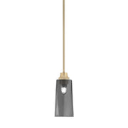 Toltec Stem 1-Light Pendant | New Age Brass and Smoke Bubble Glass | Kitchen Island & Dining Room | 5.25 x 5.25 x 11.75 in | Model 33-NAB-292