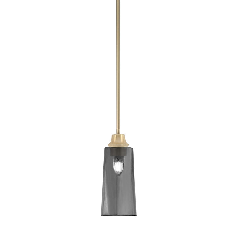 Toltec Stem 1-Light Pendant | New Age Brass and Smoke Bubble Glass | Kitchen Island & Dining Room | 5.25 x 5.25 x 11.75 in | Model 33-NAB-292