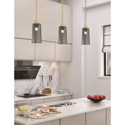 Toltec Stem 1-Light Pendant | New Age Brass and Smoke Bubble Glass | Kitchen Island & Dining Room | 5.25 x 5.25 x 11.75 in | Model 33-NAB-292
