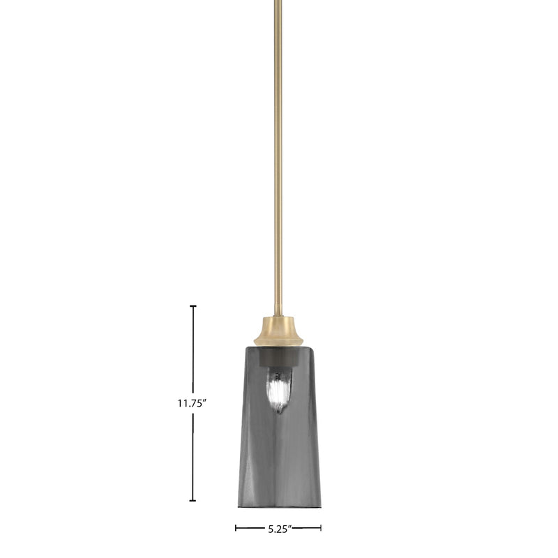 Toltec Stem 1-Light Pendant | New Age Brass and Smoke Bubble Glass | Kitchen Island & Dining Room | 5.25 x 5.25 x 11.75 in | Model 33-NAB-292