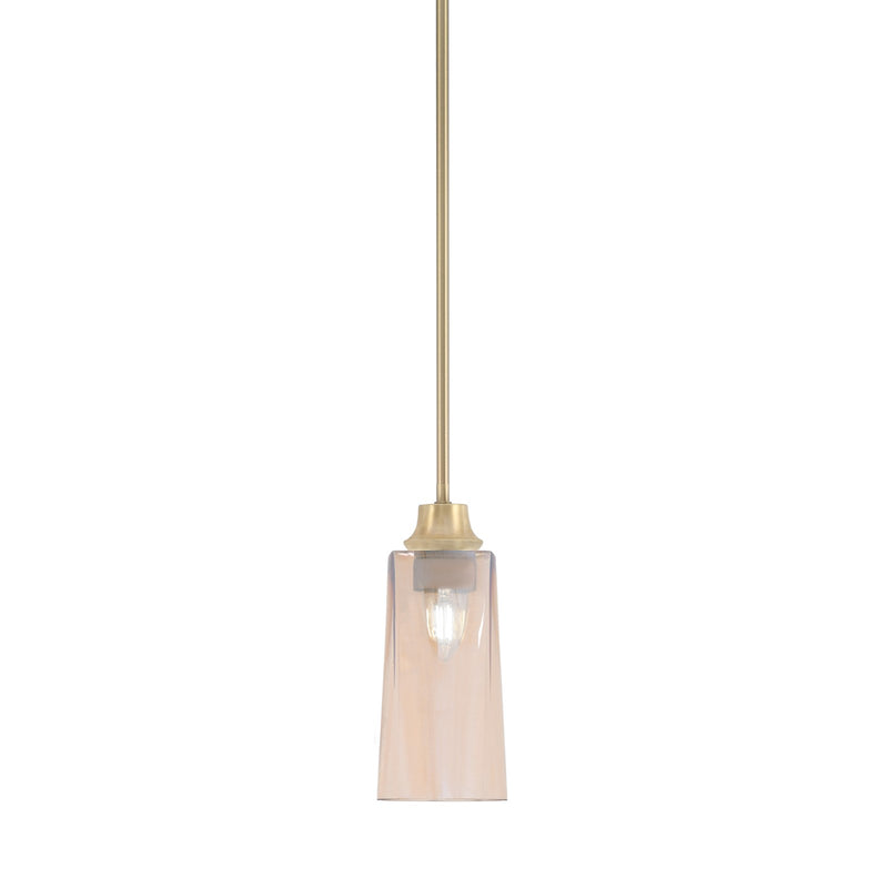 Toltec Stem 5in 1-Light Pendant | New Age Brass Steel and Amber Gradient Glass | Kitchen Island & Dining Room | 5.25 x 11.75 in | Model 33-NAB-293
