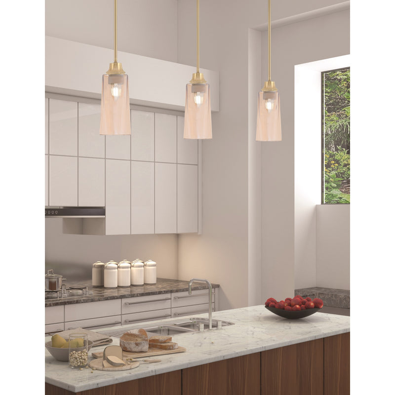 Toltec Stem 5in 1-Light Pendant | New Age Brass Steel and Amber Gradient Glass | Kitchen Island & Dining Room | 5.25 x 11.75 in | Model 33-NAB-293