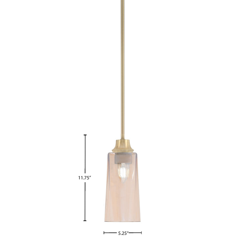 Toltec Stem 5in 1-Light Pendant | New Age Brass Steel and Amber Gradient Glass | Kitchen Island & Dining Room | 5.25 x 11.75 in | Model 33-NAB-293