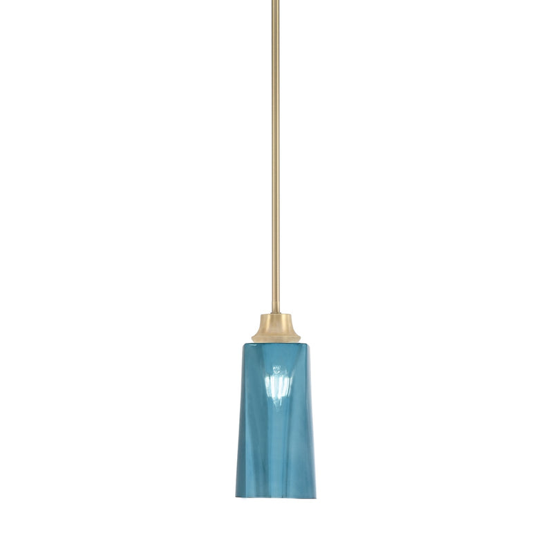 Toltec Stem 5in 1-Light Pendant | New Age Brass Steel and Blue Gradient Glass | Kitchen Island & Dining Room | 5.25 x 11.75 in | Model 33-NAB-295