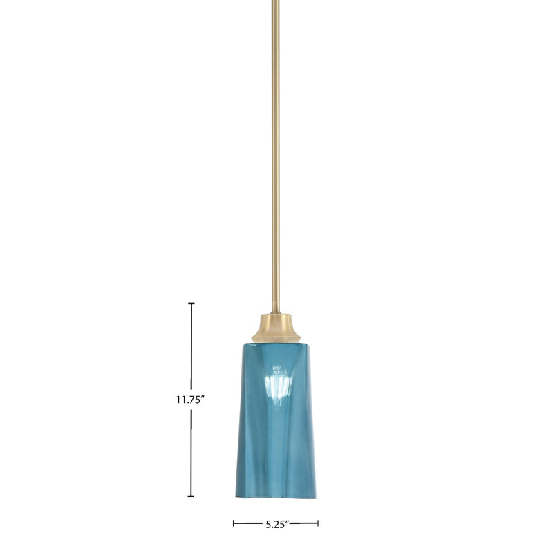 Toltec Stem 5in 1-Light Pendant | New Age Brass Steel and Blue Gradient Glass | Kitchen Island & Dining Room | 5.25 x 11.75 in | Model 33-NAB-295