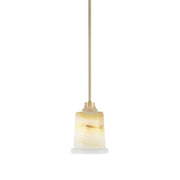 Toltec Stem 5in 1-Light Pendant | New Age Brass Steel and Natural Stone Glass | Kitchen Island & Dining Room | 5 x 8 in | Model 33-NAB-4128