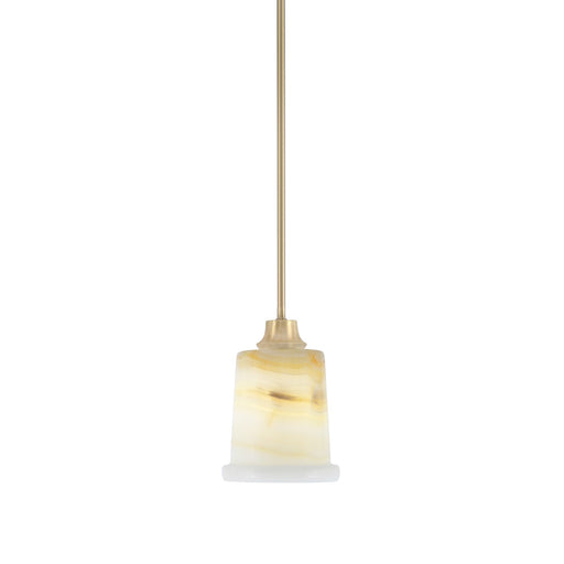 Toltec Stem 5in 1-Light Pendant | New Age Brass Steel and Natural Stone Glass | Kitchen Island & Dining Room | 5 x 8 in | Model 33-NAB-4128