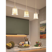 Toltec Stem 5in 1-Light Pendant | New Age Brass Steel and Natural Stone Glass | Kitchen Island & Dining Room | 5 x 8 in | Model 33-NAB-4128