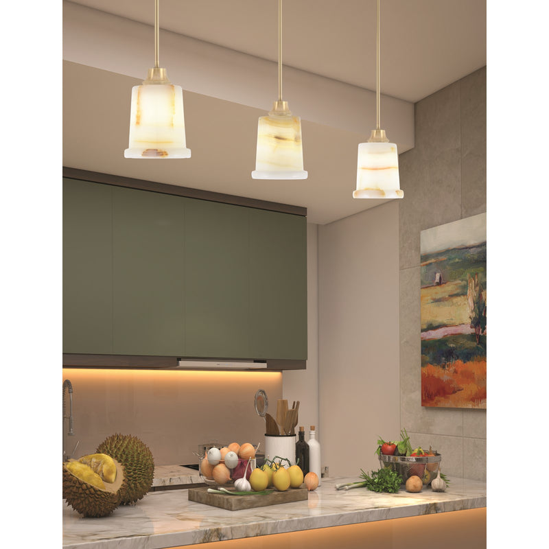 Toltec Stem 5in 1-Light Pendant | New Age Brass Steel and Natural Stone Glass | Kitchen Island & Dining Room | 5 x 8 in | Model 33-NAB-4128