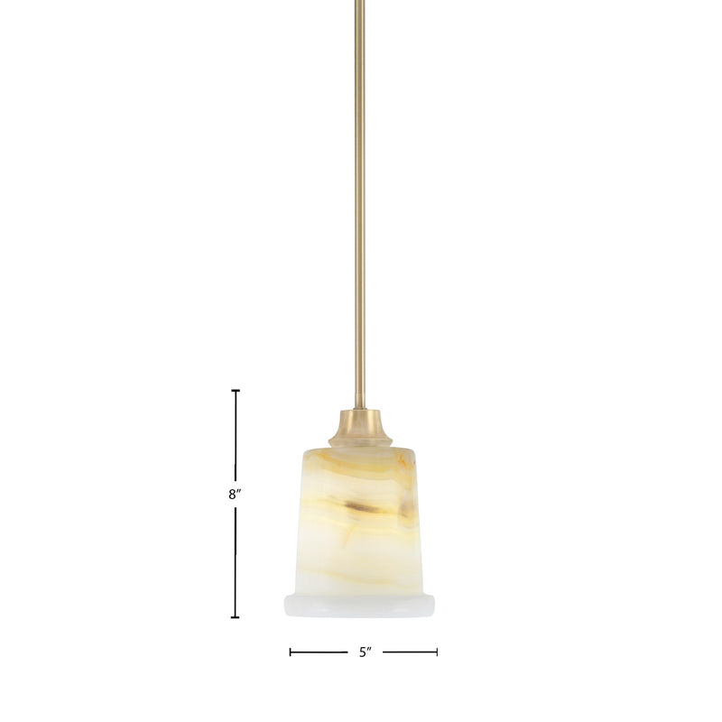 Toltec Stem 5in 1-Light Pendant | New Age Brass Steel and Natural Stone Glass | Kitchen Island & Dining Room | 5 x 8 in | Model 33-NAB-4128