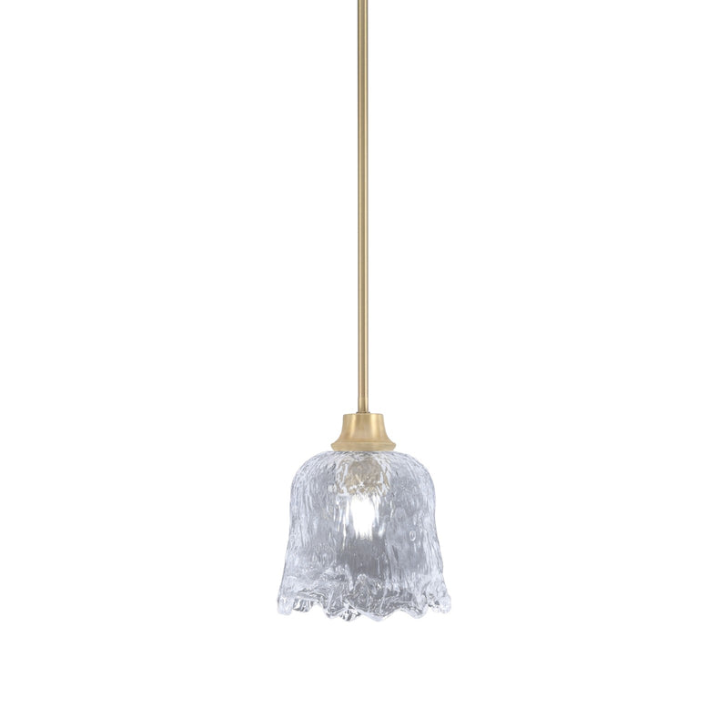 Toltec Stem 7in 1-Light Pendant | New Age Brass Steel and Clear Lava Glass | Kitchen Island & Dining Room | 7 x 8.75 in | Model 33-NAB-4230