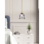 Toltec Stem 7in 1-Light Pendant | New Age Brass Steel and Smoke Lava Glass | Kitchen Island & Dining Room | 7 x 8.75 in | Model 33-NAB-4232
