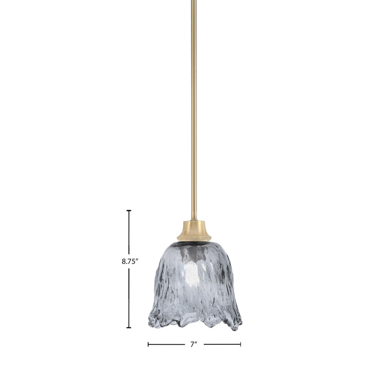 Toltec Stem 7in 1-Light Pendant | New Age Brass Steel and Smoke Lava Glass | Kitchen Island & Dining Room | 7 x 8.75 in | Model 33-NAB-4232