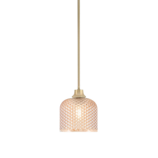 Toltec Stem 6in 1-Light Pendant | New Age Brass Steel and Amber Textured Glass | Kitchen Island & Dining Room | 6 x 7 in | Model 33-NAB-4613