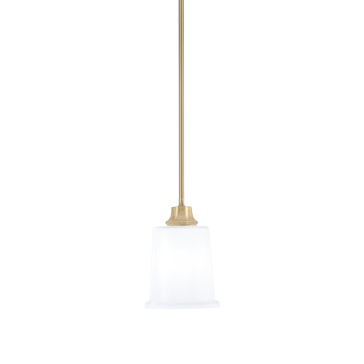 Toltec Stem 5.25in 1-Light Pendant | New Age Brass Steel and White Opal Glass | Kitchen Island & Dining Room | 5.25 x 7.75 in | Model 33-NAB-5031