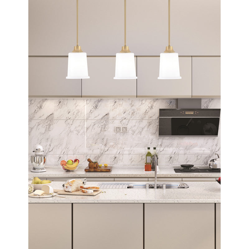 Toltec Stem 5.25in 1-Light Pendant | New Age Brass Steel and White Opal Glass | Kitchen Island & Dining Room | 5.25 x 7.75 in | Model 33-NAB-5031