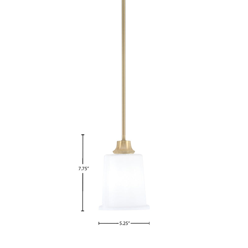 Toltec Stem 5.25in 1-Light Pendant | New Age Brass Steel and White Opal Glass | Kitchen Island & Dining Room | 5.25 x 7.75 in | Model 33-NAB-5031