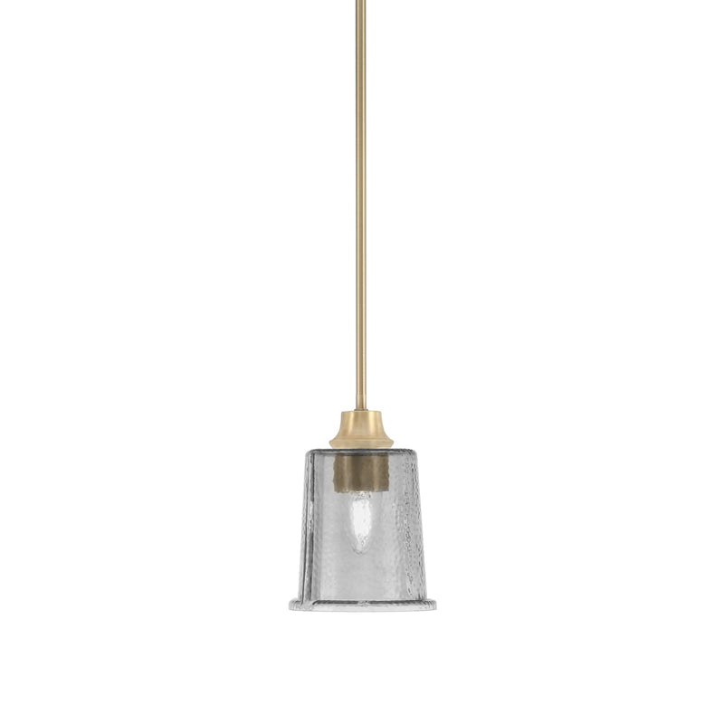 Toltec Stem 5.25in 1-Light Pendant | New Age Brass Steel and Smoke Bubble Glass | Kitchen Island & Dining Room | 5.25 x 7.75 in | Model 33-NAB-5032